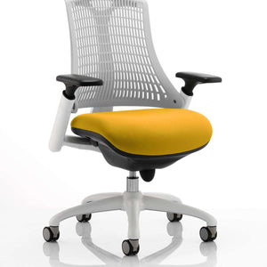 Showing the grey mesh backrest with senna yellow coloured seat cushion.