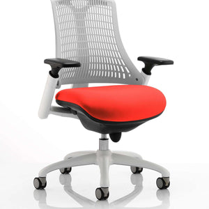 Showing the grey mesh backrest with tabasco orange coloured seat cushion.