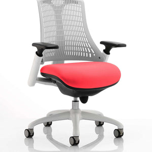 Showing the grey mesh backrest with tabasco orange cushioned seat 