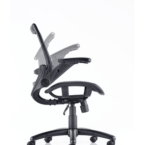 Close of the fuller task operator chair showing the folding armrests .