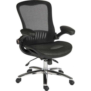 harmony luxury mesh executive black home office chair, side view with polished steel base.