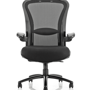 Front view of the HUston task chair with meshed high back with lumbar support and cushioned dished seat deisgn,with 5 star base and castor wheels.