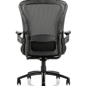 Showing back view of the huston heavy duty tak home office chair with mesh backrest. with 5 star base with castor wheels.