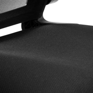 Close up of the padded seat cushion of ther imola pivoting arms home office chair.