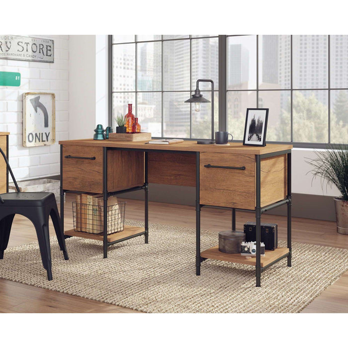 Iron Foundry Double Pedestal Oak Effect Finish Home Office Desk