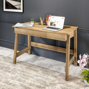 ithaca riviera oak effect home office desk. full view discreet stationery drawer with sturdy angled legs to provide extra stability finish in riviera oak effect.