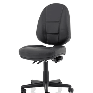 Side view of the jackson executive chair without arms and 5 star base with castor wheels.