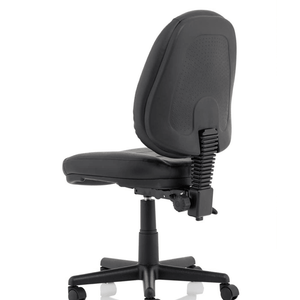 Side view of the jackson executive cushioned backrest and seat with out armrests, with 5 star base with castor wheels.