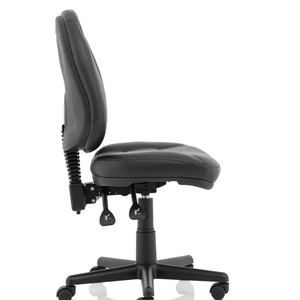 Side view of the jackson executive home office chair without armrests . with castor wheels.