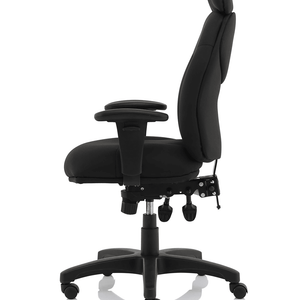 Right side view of the jet executive black fabric home office chair with triple levers and 5 star base.