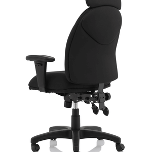 Showing angle view of the back and side of the jet executive black fabric home office chair with 5 star base.