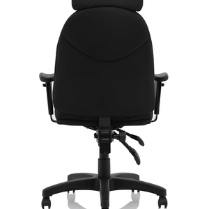 Back view of the jet executive black fabric home office chair with triple levers and 5 star base.