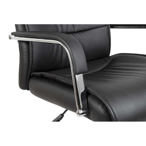 kendal faux leather home office chair, black.side view of the chrome padded armrest  with adjustable lever.