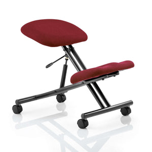 Showing the ginseng chilli coloured fabric pads with black robust frame with gas lift lever and black castor wheels for easy moving around the home office.