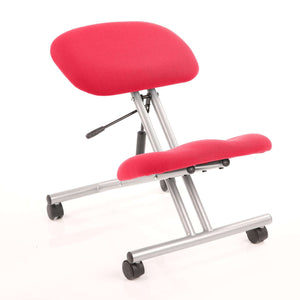 Showing the bergamot cherry coloured fabric cushioned pads in silver robust frame  with castor wheels.