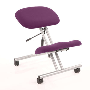 Showing the Tansy Purple coloured cushion pads with silver robust frame with black castor wheels.