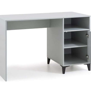 Picture of the laker locker industrial retro home office desk with door open so you can see the shelves inside.