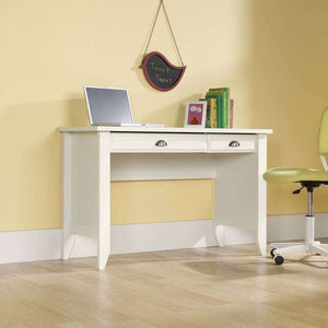  Soft white laptop home office study desk, showing  what the desk would look like in your home office or study.