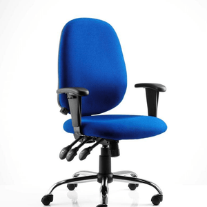 Showing the lisbon operator chair in blue upholstered fabric .