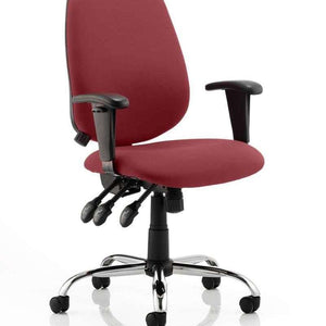 Showing the gensing chilli coloured fabric upholstered cushioned  seat and backrest.