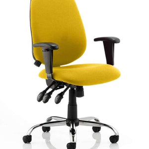 Showing the senna yellow coloured fabric cushioned lisbon operator chair.