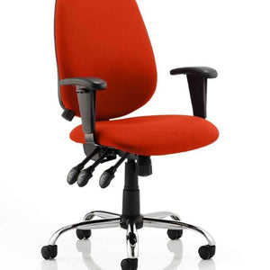 Showing the tabasco orange coloured fabric cushion of the lisbon operator chair.