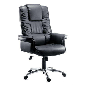 lombard black bonded  leather executive home office chair.close up , padded headrest ,gullwing closed arm rests lumbar cushion with an aluminum  5 star base.