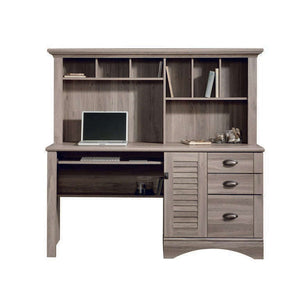 louvre hutch salt oak finish home office desk, full front view of the desk.