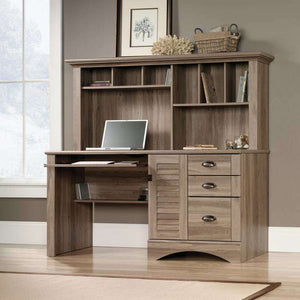 louvre hutch salt oak finish home office desk, showing how the desk would look in  your home office.