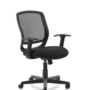 Showng the mave operator mesh back home office chair, with large contoured cushioned seat.with T-bar armrests.and 5 star base.