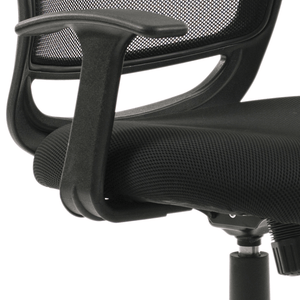 Close up of the T-Bar armrest of the Mave operator mesh back home office chair.