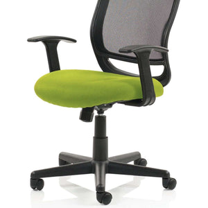 Side view of the myrrh green coloured fabric cushioned seat for the mave operator mesh back home office chair.