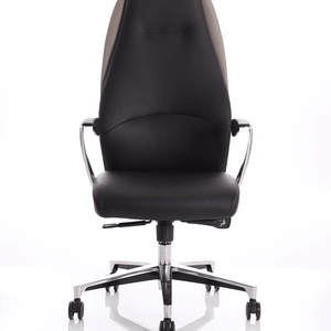 Front view of the mien executive soft bonded leather home office chair with aluminium armrests and 5 star base with castor wheels,