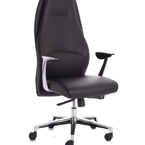 Showing side view of the black  soft bonded leather home office chair.