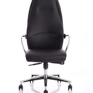 Front view of the black mien executive soft bonded leather home office chair. with aluminium armrests and 5 star base.