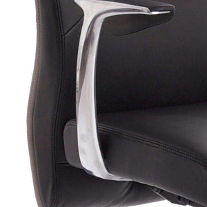 Close up of the aluminium armrest of the mien soft bonded leather home office chair.