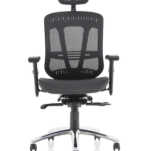 Front view of the mirage ii  with adjustable headrest sprung backrest and seat with chrome 5 star base.