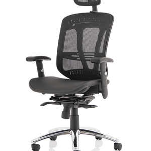 Right angle view of the miarage ii with adjustable headrest contoured sprung backrest and sprung seat cushion  and castor wheels.