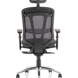 Back view of the mirage sprung mesh backrest and sprung seat with 5 star base with castor wheels.