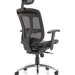 Side view of the mirage executive home office chair with adjustable headrest, contoured mesh sprung backrest and sprung cushioned seat . and 5 star base.