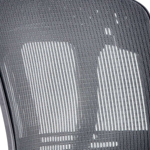 Close up of the meshed backrest of the mirage ii executive home office chair.