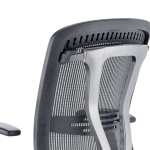 Back side view of the meshed sprung backrest without the headrest of the mirage ii executive home office chair.