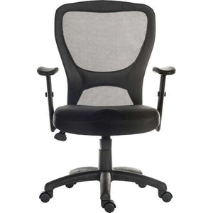 mistral executive mesh back and leather faced seat home office desk. close up front chair.