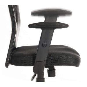 mistral executive mesh back and leather faced seat home office close up of the height adjustable armrests.