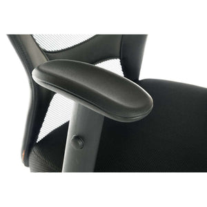 mistral executive mesh back and leather faced seat home office close up of the removable padded armrest.