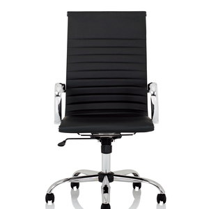 Front view of the Nola executive home office chair with chrome armrests and 5 star base and castor wheels.