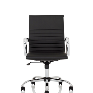 Front view of the Nola executive home office chair.with matching chrome armrests with 5 star base with castor wheels.