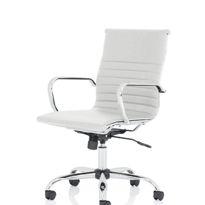 Side view of the white leather medium back nola chair.