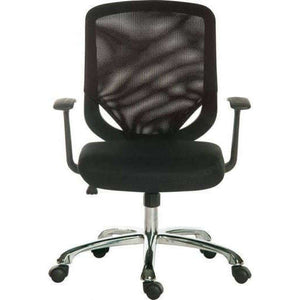 nova mesh back with black fabric seat executive home office chair, front view of the chair. rated at 100kg and up to 8 hours a day. with 5 star base and black castor wheels.