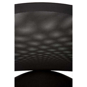 nova mesh back with black fabric seat executive home office chair. close up of the meshed aerated black backrest.